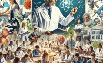 Illustration of scientific education, mentorship, and research collaboration